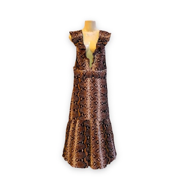 ASOS River Island Dress Snake Print Ruffles Midi Length 8 Apron Open Side - Picture 3 of 5